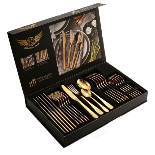 ZERIFAM Cutlery Set, 24 Piece Flatware Set, Food Grade Stainless Steel Flatware Sets, Mirror Finished Utensil Sets for Home Restaurant, Dishwasher Safe, Rust Resistant, Restaurants and Home Use