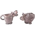 Blue Sky Ceramic 6.5" x 3.5" x 5.25" and 5.5" x 3.5" x 4.25" Hippo Creamer and Sugar Bowl, Medium, Multi