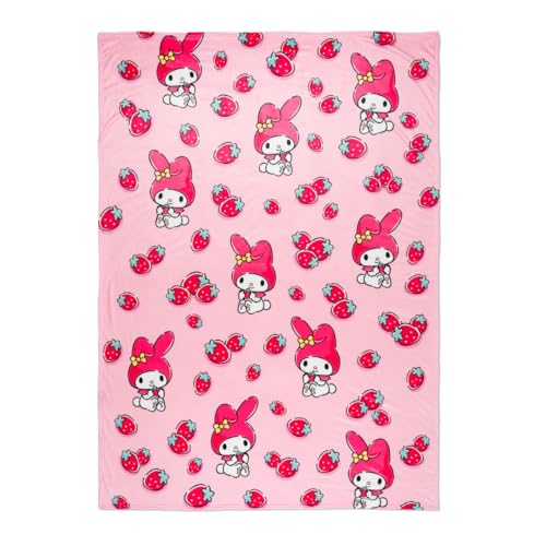 Franco Collectibles My Melody Strawberry Bedding Super Soft Cozy Blanket, 62 in x 90 in, (Officially Licensed Product)
