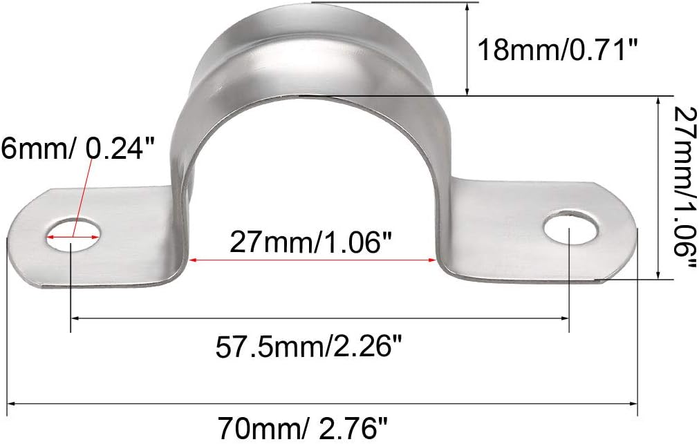 sourcing map 27mm(1.1") Rigid Pipe Strap, 2 Holes 304 Stainless Steel Tension Tube Clip Clamp 20pcs, Silver - Image 3