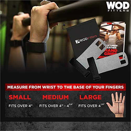 WODFitters Textured Leather Hand Grips for Cross Training, Kettlebells, Powerlifting, Chin Ups, Pull Ups, WODs & Gymnastics - One Pair with Carrying P - Thumbnail 5