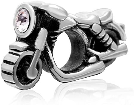 Charmstar Motorcycle Charm with Clear Austrian Crystal Authentic Sterling Silver Birthstone Bead for European Bracelet Compatible