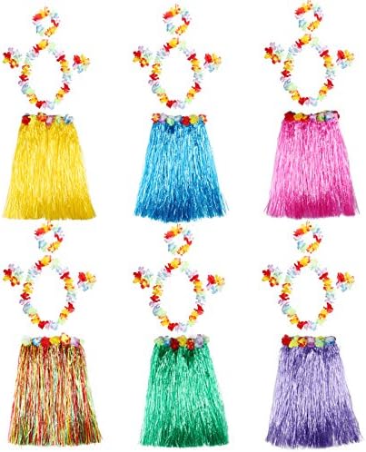 LITTLE FEATHER Hula Grass Skirt with Flower Leis Costume Set for kids Beach Dance Fancy Dress