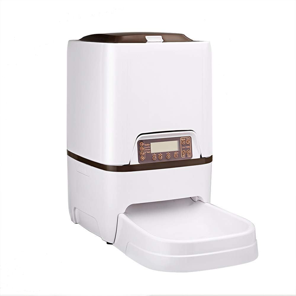 DjfLight 6L 4 Meals Pet Automatic Feeder, Smart Voice Recording Feeding Reminder Pets Food Dispensers,Timer Bowl with LCD Screen and USB Power, for Medium Small Dog Cat.