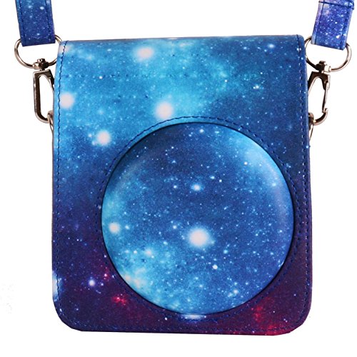 [Fujifilm Instax Mini 70 Case]-WOODMIN Exclusive Starry Sky Galaxy PU Leather Protective Fuji Camera Case with Shoulder Strap for Instax Mini 70 Camera (Blue)