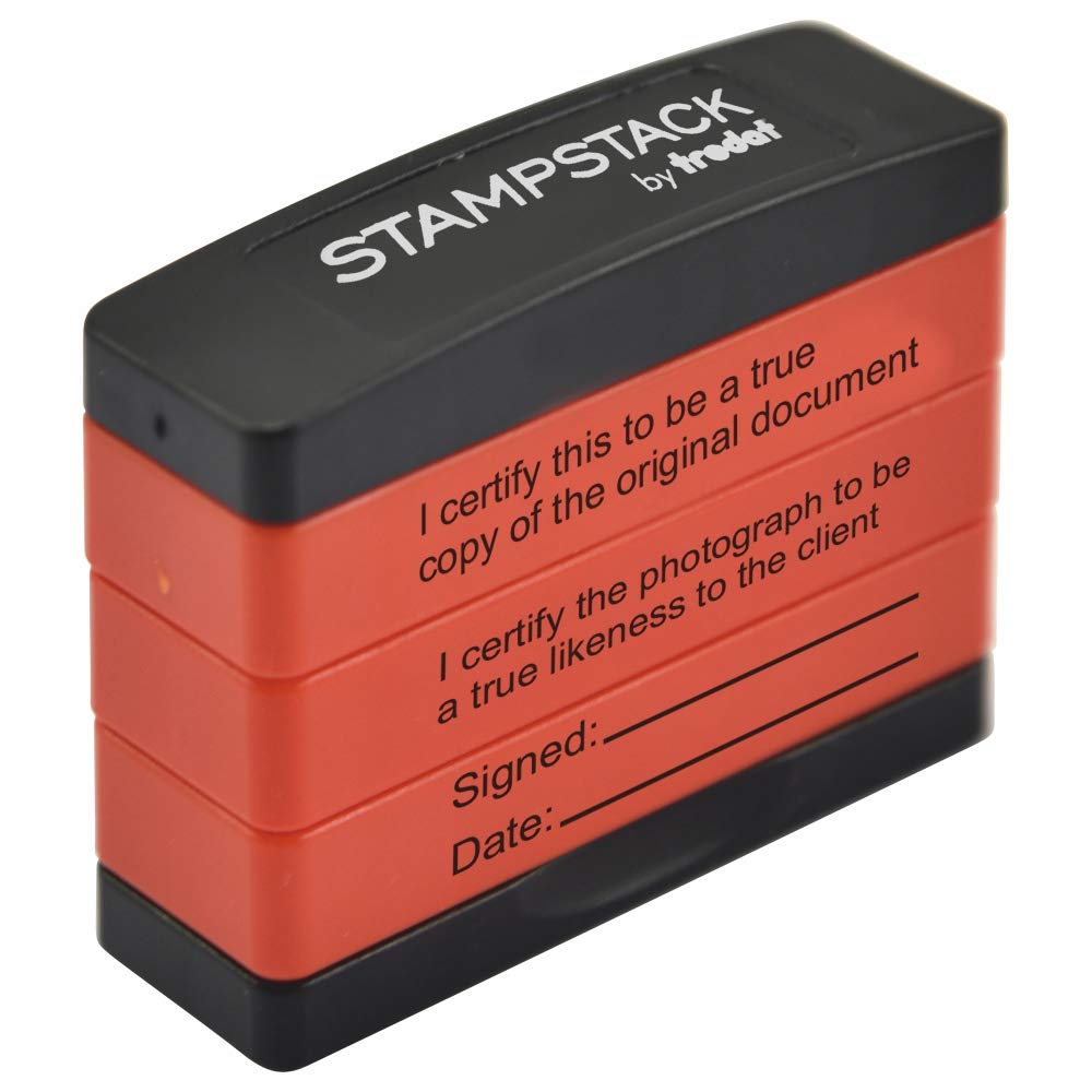 Certified Copy & True Likeness Trodat Stampstack | 3 Stamp Texts in 1 | Compact and Space Saving | Ideal Size for Signatures | Great for Certifying Documents, Red with Black