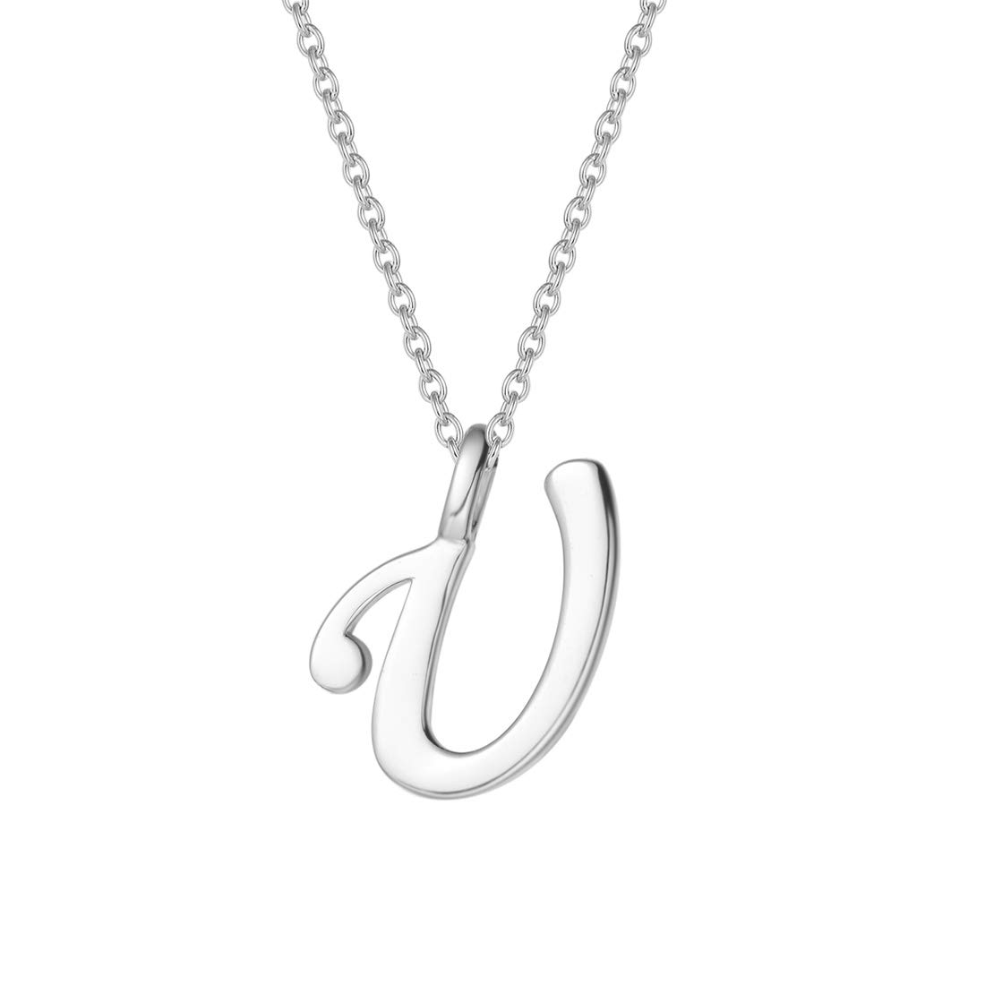 925 Sterling Silver Initial Alphabet Necklace with Letter U Name Pendant for Women Girls Teenagers Friends with Gift Jewellery Box - Chain Length: 16 + 2 Inch