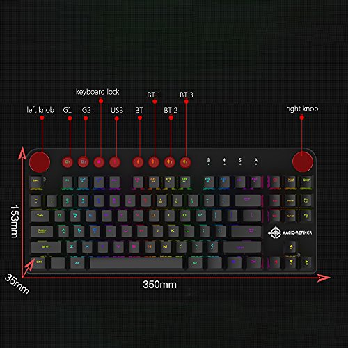 LINGYUN Portable Bluetooth Wireless/USB Wired Dual-Mode RGB Backlight Multimedia Mechanical Gaming Keyboard, Support Win and Mac OS Dual System, Transmission Distance of 10 Meters,Black - Thumbnail 5
