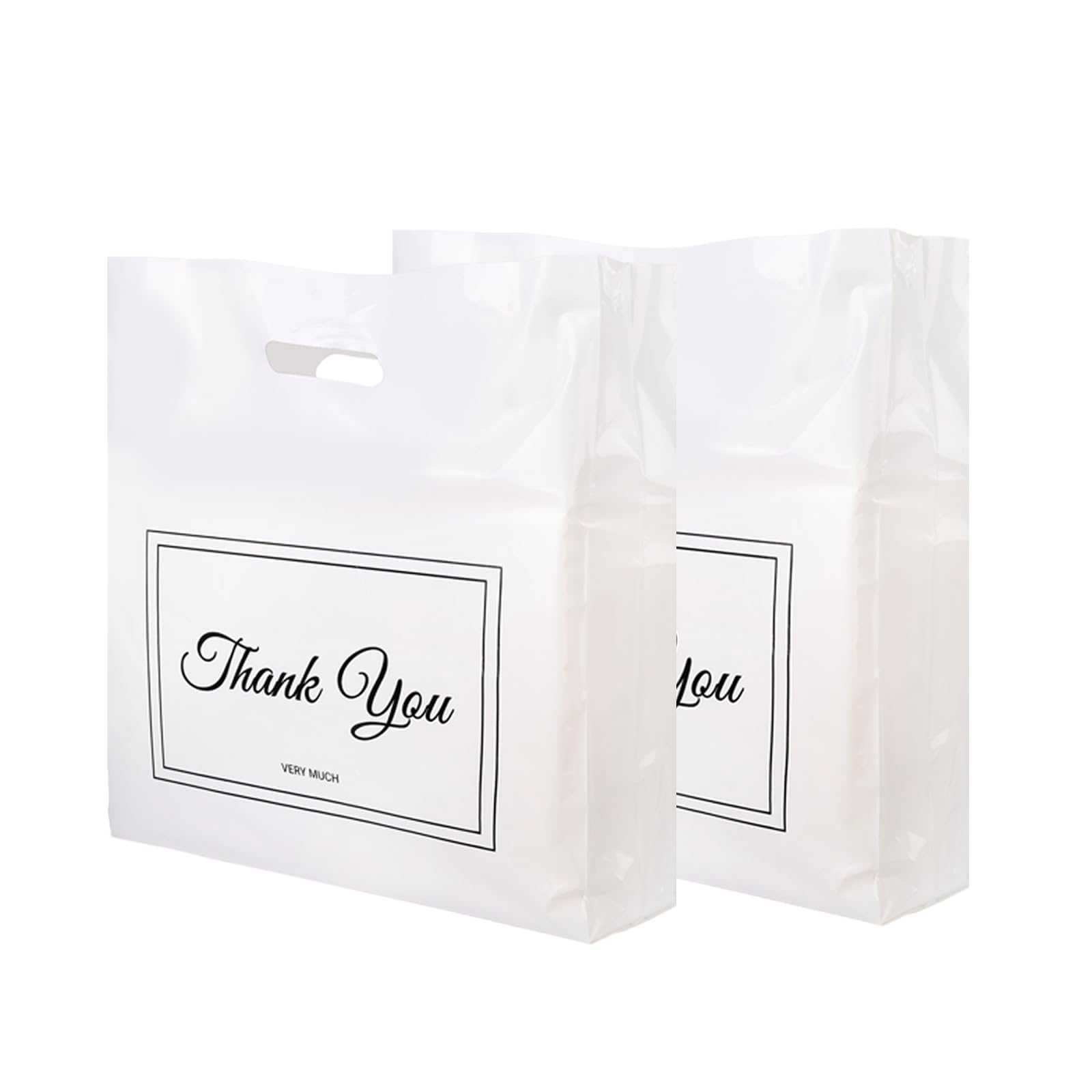 Belinlen 100Pcs 16x18 Inch Thank You Bags with Handle, Large Plastic Carrier Bags for Stores, Boutique, Party, Mother's Day Gift, Clothes (White)