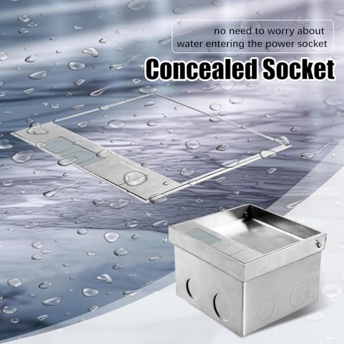 AC 250V Embedded Socket Box, Stainless Steel Hidden 3 Holes Floor Outlet with Computer Network Cable Jack, Concealed Socket Recessed Floor Electrical Outlet Box Kit for Conference Room Countertop
