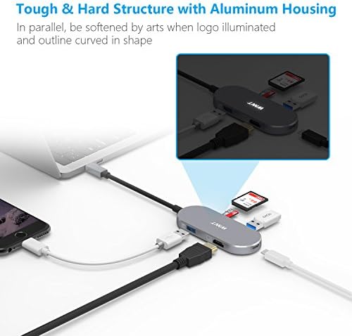 WNNT type C HDMI adapter, PD 100W power delivery, for new macbook12/13/15" ,4K HDMI, USB3.0 2slots SD/MicroSD reader,2xUSB3.0A with BC1.2 fast charging and data sync, full CNC aluminum housing