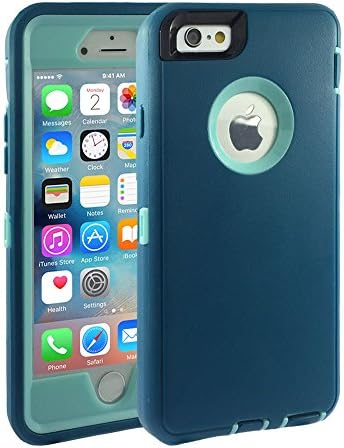 iPhone 6s Plus case, OKASE iPhone 6 Plus Hybrid Dual Layer Armor Heavy Duty [Original Retail Pack] [Shockproof] [Built-in Screen Protector] Case for Apple iPhone 6 6S Plus (5.5in) (Teal on Cyan)