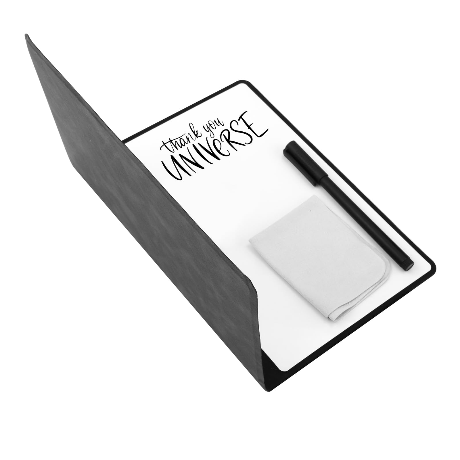 Portable Dry Erase Notebook, Reusable A5 Small Whiteboard with Marker Cleaning Cloth Double-Sided Dry Erase Writing Board for Office School Home Business (Black)