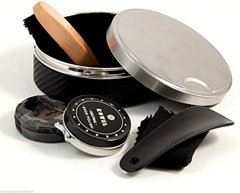 SHOE CARE SETS -"DEVONSHIRE" SHOE SHINE KIT - STAINLESS STEEL AND BLACK LEATHER CASE
