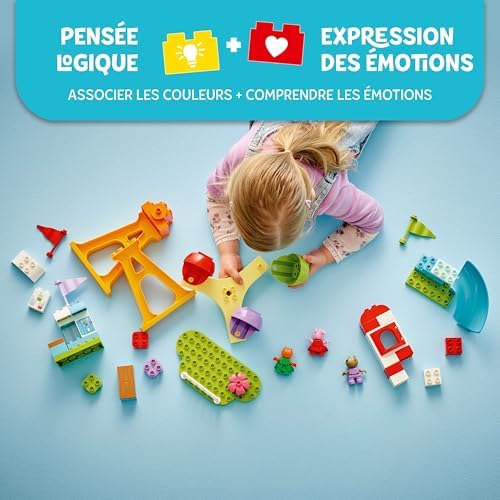Duplo Peppa Pig La Fête Foraine - Jouet Éducatif dès 2 Ans - Motricité Fine - Grande Roue, Toboggan, Bar à Jus & 3 Figurines Dont Danny Dog - Activité Premier Âge - Cadeau Fille ou Garçon 10453