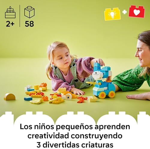Duplo Animales sobre Ruedas 3en1 - Juguete de Construcción Educativo con Ladrillos para Construir Figura de Perro, Pato o Pez de Juguete con Ruedas - Regalo para Niños y Niñas de 2+ Años 10448