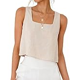 IDEALSANXUN Womens Square Neck Linen Tank Tops Spring Summer Beach Sleeveless Shirts Blouses Vest Top
