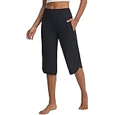baleaf Women's Capri Pants with Pockets Straight Leg Yoga Capri Leggings 17" Mid-Calf Capris Workout