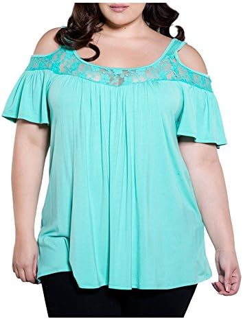CutyKids Womens Shirts Plus Size Off Shoulder Lace Tops Blouse Short Sleeve Tees