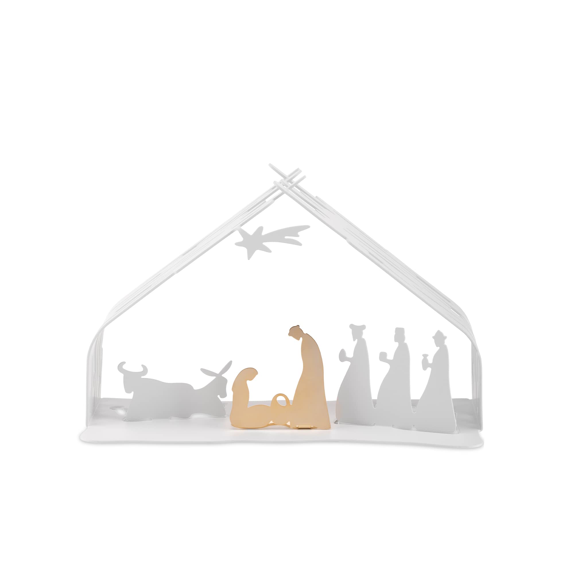 Alessi BM09 W Bark Crib, Christmas crib in steel coloured with with epoxy resin, white and gold plated steel.