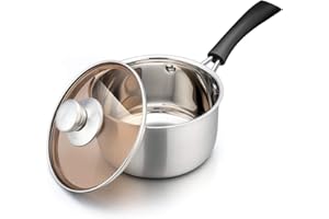 TeamFar Saucepan with Lid, 2 qt Sauce Cooking Pot Milk Pan Stainless Steel, Professional with Long Heatproof Handle for Home 