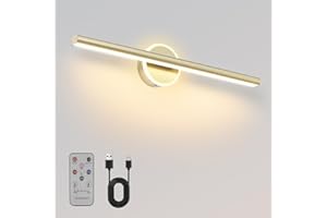 HUABRIDGE Picture Light, 17.5inches Picture Light Battery Operated,Adjustable Art Light for Paintings,Rechargeable Wall Lamp for Gallery,Artwork,Portrait (Gold)