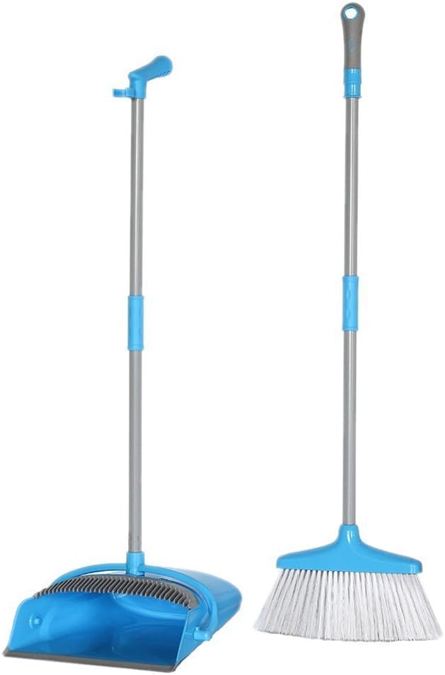 Broom and Dustpan, GTG Office Lobby Brush and Sweep Set, Best Sweeping Set with Long Handle, Blue