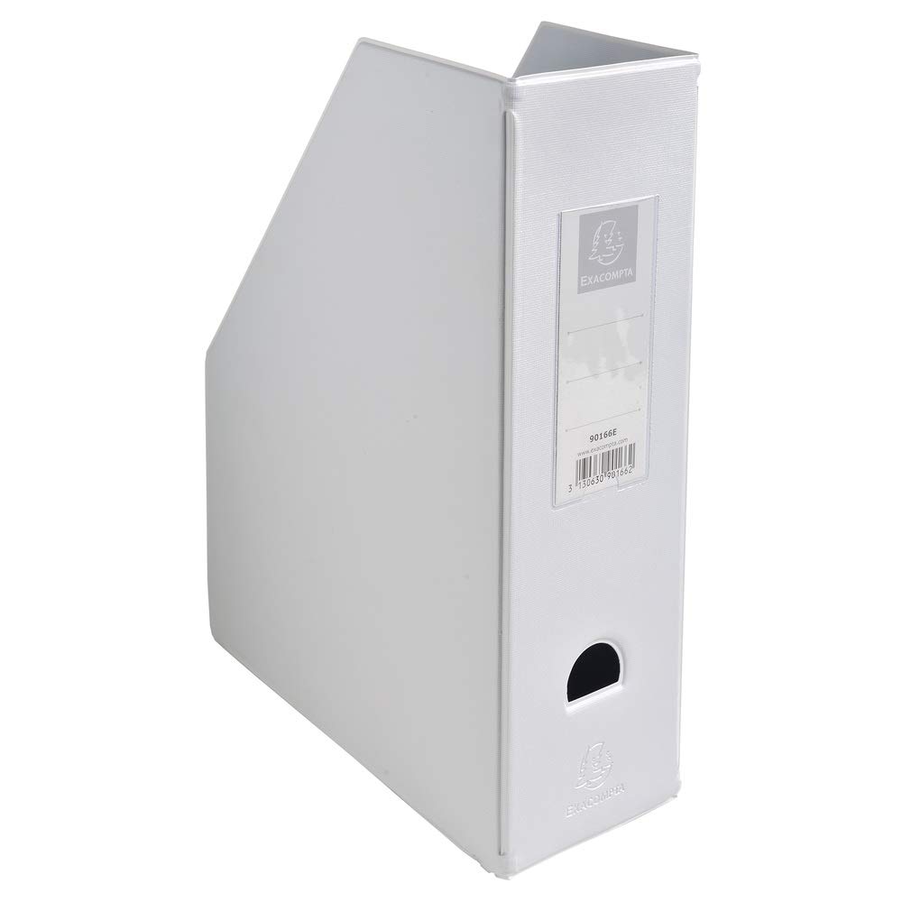 Exacompta - Ref 90166E - PVC Magazine File - Suitable for Storing A4 Documents,100mm Spine, Construction from 2mm Rigid PVC, Finger Hole & Label on Spine -White