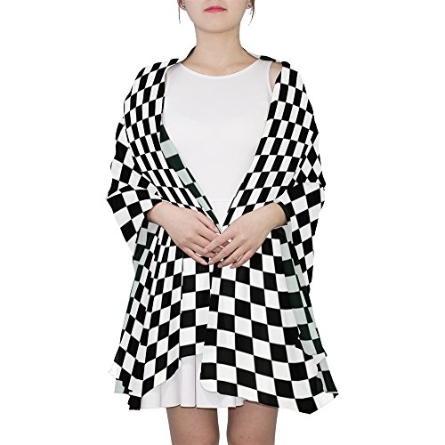 WellLee Black & White Checkerboard Sheer Scarves Shawl Wrap Women Oblong Chiffon Scarf for Outdoor - Thumbnail 2