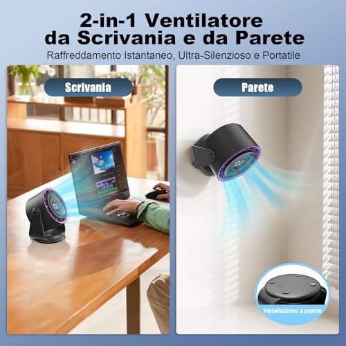 Quiet, Powerful and Adjustable Table Fan | LED Display, 11 Speed, 5400 mAh | Wall Fan Variable Tilt 105° for Room, Living Room, Kitchen, Desk, Camping