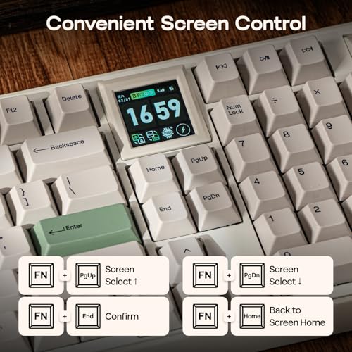 EPOMAKER RT100 PRO Tri-Mode Mechanical Keyboard, 1.54” Hot-Swap Screen, Knob, Retro PBT Keycap, Mac Keys, Thocky Gasket, Custom Driver, RGB, BT/2.4G Wireless Gaming Keyboard (White, Creamy Jade)