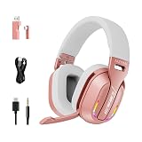 MZYMI 2.4GHz Wireless Gaming Headset for PC, PS5, PS4, Switch - Bluetooth 5.4, 20H Battery, with ENC Noise Canceling Microphone, Cool Lighting, 40mm Drivers,for Wired Mode Xbox Series -Rose Gold