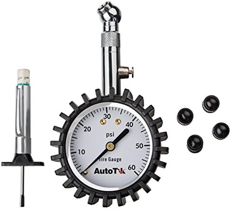 AutoTik Pro Tire Pressure Gauge with Tread Depth Tool &amp; Valve Stem Caps