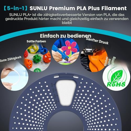 SUNLU PLA+ 3D Printer Filament, 1.75 mm, Stronger Resilience, Neatly Wound, 1 kg, Dimensional Accuracy +/- 0.02 mm, White