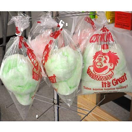 300 Cotton Candy Bags with Ties – 18.5" X 11.5" X .8 Mil Thick Printed Bulk Cotton Candy Machine Supplies | Large Candy Bag Holder | Concession Stand Carnival Candy Bags