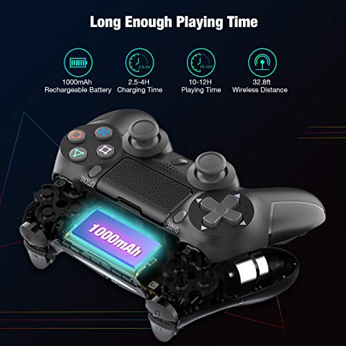 Wireless Controller for Playstation 4, Y-Team 1000mAh Game Controller for PS4 Gamepad Remote Joystick with Dual Vibration, Gyro, 3.5mm Headset Jack, Speaker, LED, USB for PS4/Pro/Slim/PC/Laptop(Black)