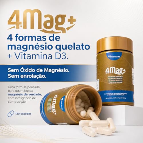Kit 360 cápsulas Magnésio Quelato 4 em 1. Dimalato + Bisglicinato + Citrato + Taurato + Vitamina D3