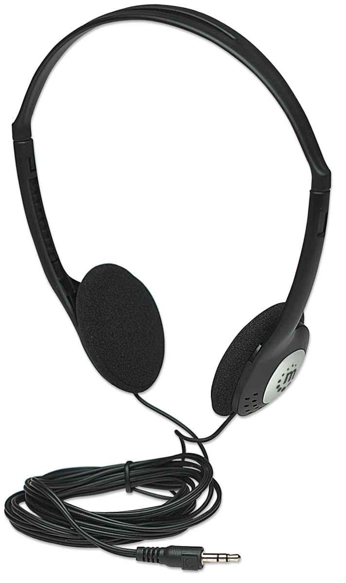 Manhattan Stereo On-Ear Headphones (3.5mm), Adjustable Split Headband, Foam Earpads, Speaker 80W max, Standard 3.5mm stereo jack/plug for audio output, cable 2.2m, Black, Three Year Warranty, Blister