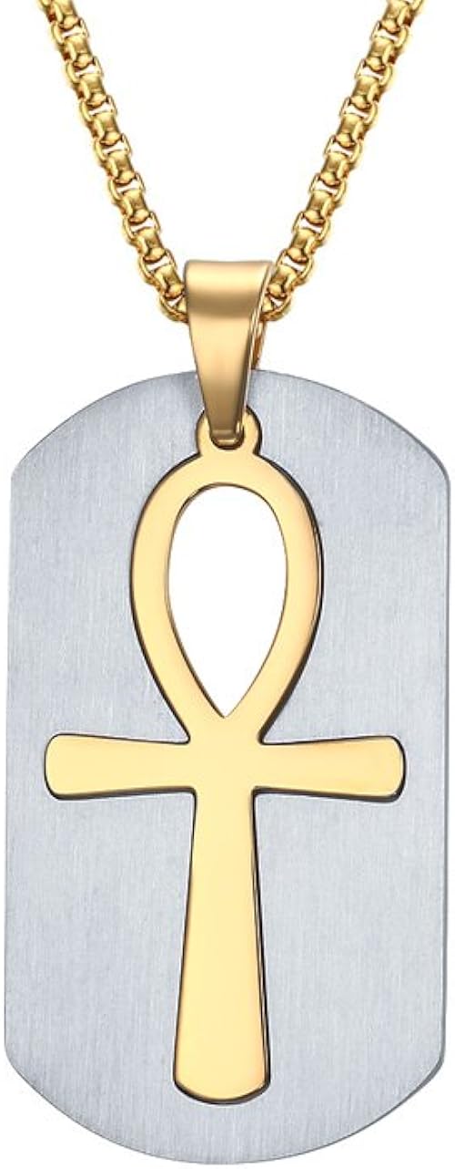 Amazon Rockyu ジュエリー ブランド 人気 ネックレスメンズ ゴールド 命の符 プレート ペンダント お守り 十字架 1 ジュエリー 通販