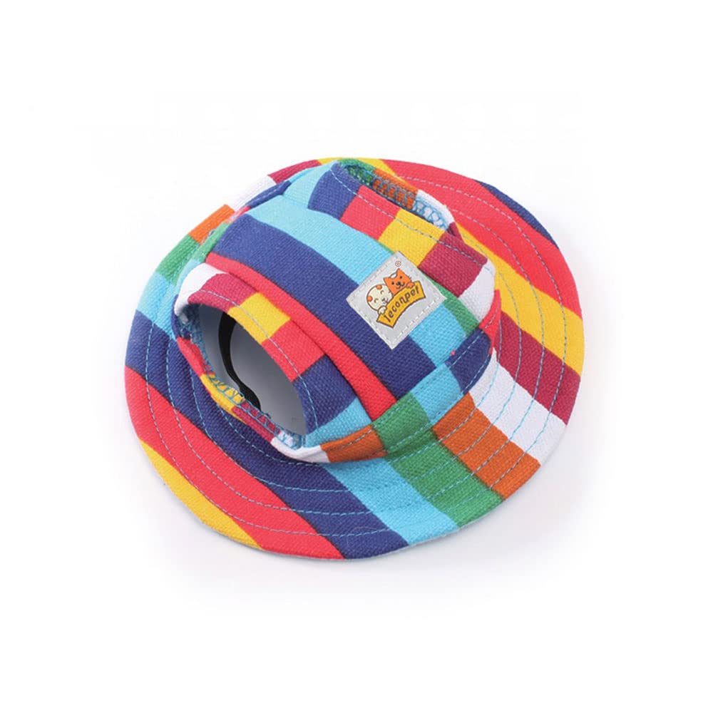 Leconpet Princess Pet Hat Dog Caps Hats with Neck Strap Adjustable Comfortable Ear Holes for Small Medium Dogs in Outdoor Sun Protection (Medium, Stripe)