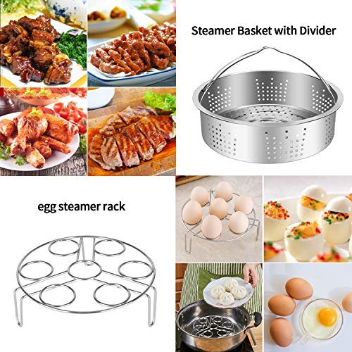 Instant Pot Accessories Steamer Basket with Egg Steamer Rack, Divider, Fits Instant Pot 5,6,8 qt Pressure Cooker, Stainless Steel, 3 Pcs Set