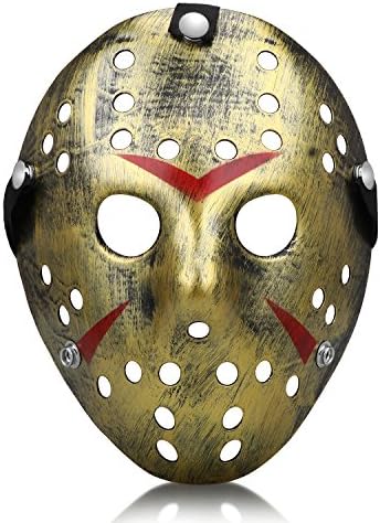 Kston Novelty Halloween Mask Creepy Costume Party Hockey Jason VS Freddy Mask Prop (Bronze Gold)