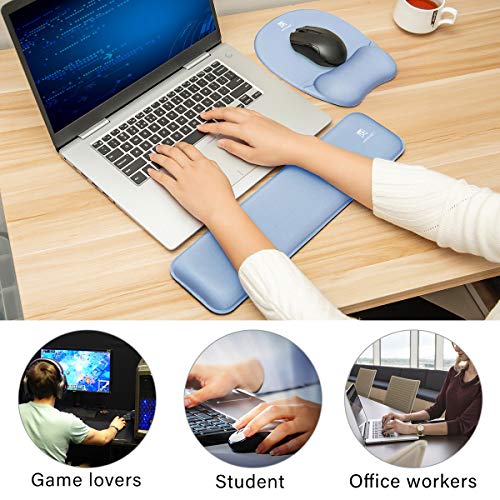 Memory Foam Set Keyboard Wrist Rest Pad & Mouse Wrist Rest Support,Ergonomic Design for Office,Home Office,Laptop,Desktop Computer,Gaming Keyboard - Blue