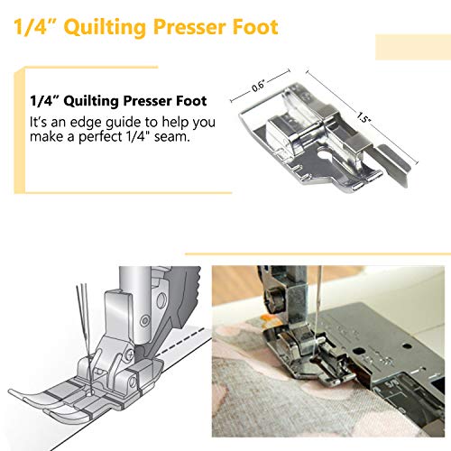 6 PCS Presser Feet Set with Manual SIMPZIA Sewing Machine Foot Include Adjustable Guide/1/4" Quilting/Border Guide/Embroidery Presser Foot Kit for Singer, Brother and Other Low Shank Sewing Machines
