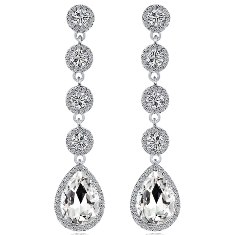 Kara Nicole Women's Elegant Austrian Crystal Silver Long Drop Wedding Bridal Teardrop Dangle Earrings