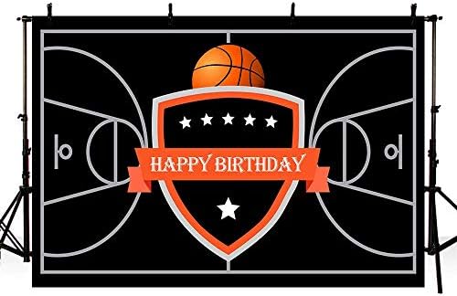 EdCott 10x8ft Black Basketball Theme Happy Birthday Photography Backdrop Party Decoration Basketball Court Stars Banner Photo Studio Background Home Wallpaper Decoration Photo Studio Background