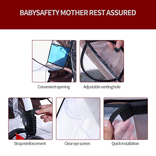 Hrzeem Stroller Rain Cover Stroller Cover Universal Baby Stroller Weather Shield with Storage Pouch EVA Clear Zip Front Opening Waterproof Windproof Protection Easy to Install for Outdoor Use (Black)