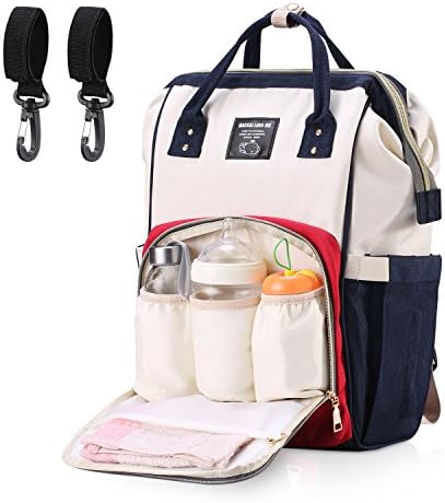 Perkisboby Baby Diaper Bag Large Capacity Mommy Backpack Baby Nappy Tote Bags Multi-function Travelling Backpack for Mom Travellers Nurses Students (Red&amp;White&amp;Blue)