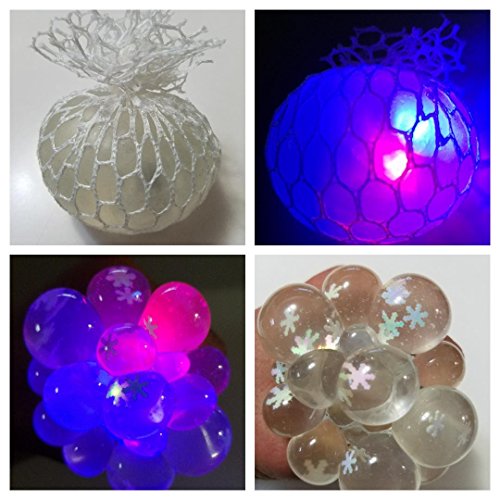 JM LED Light Squishy Mesh Anti Stress Reliever Grape Ball Crystal Clear Slime with Snowflake Autism Mood Squeeze Kid Toy Gift