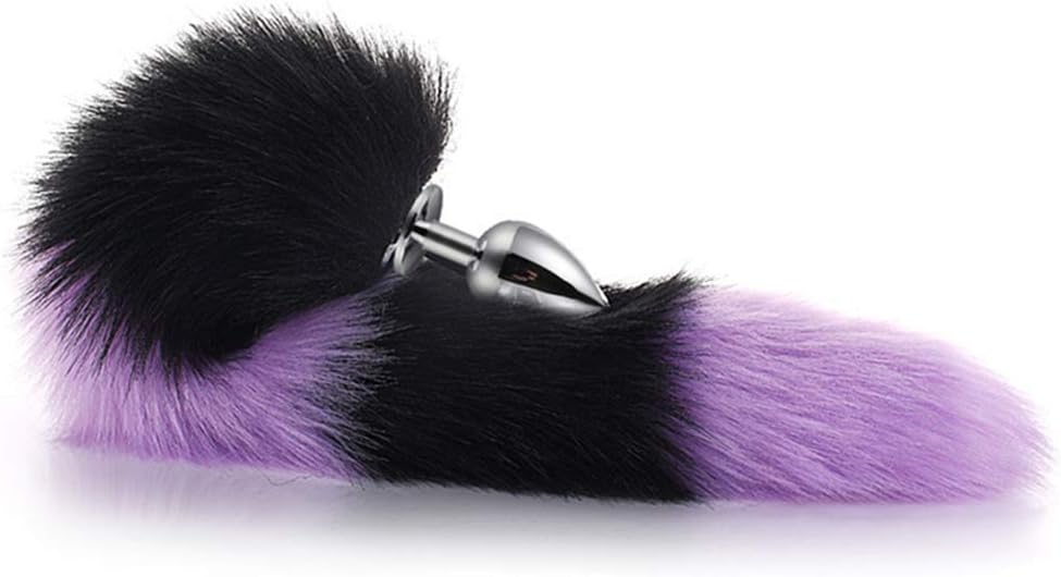 Gopen Fox Tail P-lug Assorted colors Couple Cosplay Game Role-Playing Prop Artificial Stainless steel Trainer An-ALES Jewelry tail for men women Blue&Purple